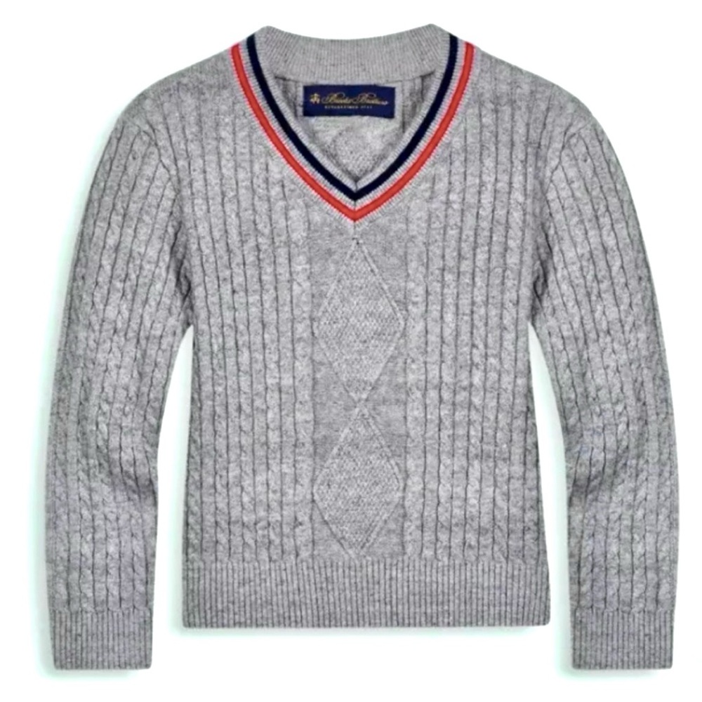 Brooks Brothers•NWOT•Size 8Y•V-Neck Classic Charcoal Tennis Sweater•100% Cotton